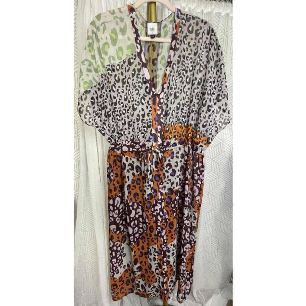 CAbi Escape Dress Women's Sheer Mixed Animal Print Beach Cover-Up Duster L Boho